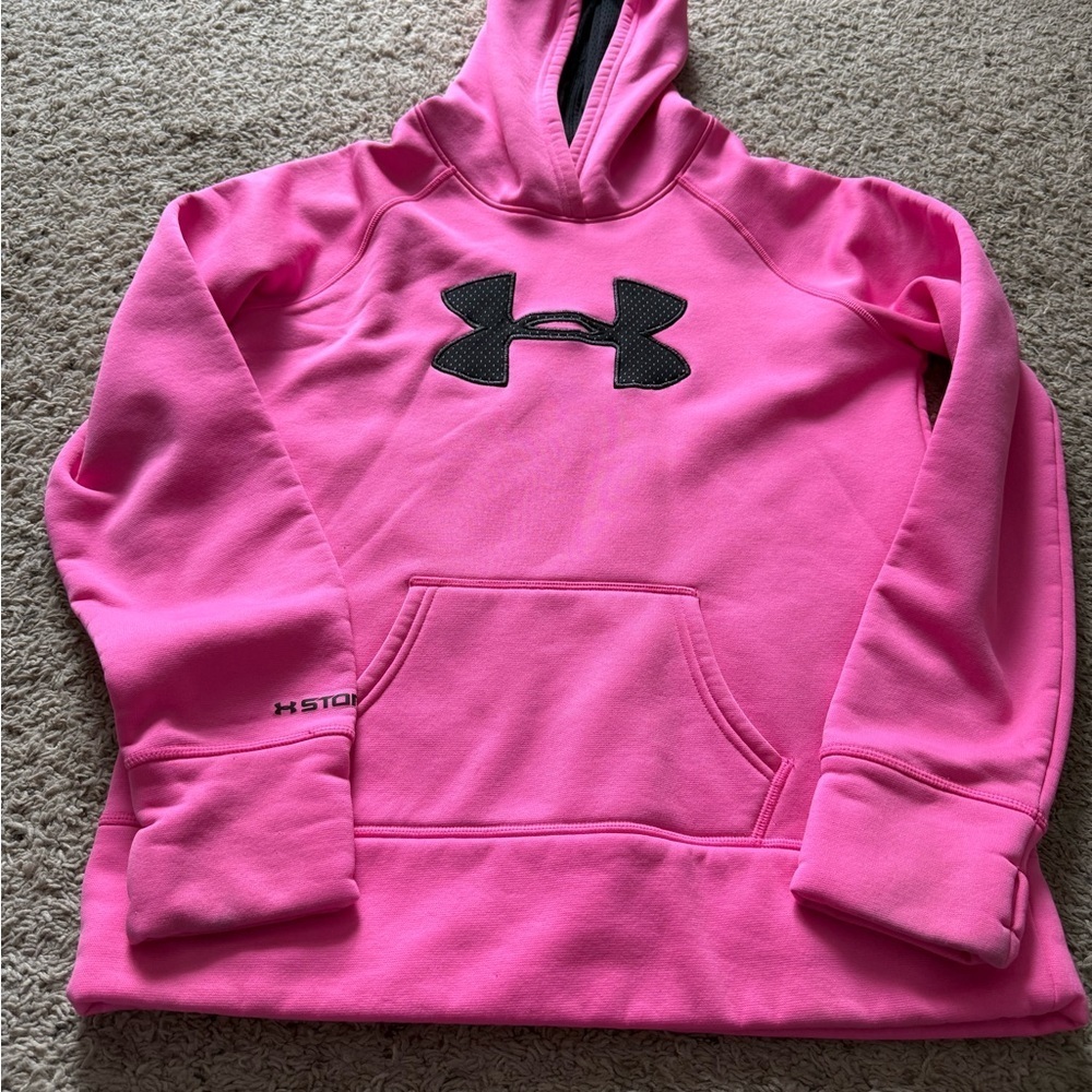 Under Armour Neon Pink Hoodie with Black Logo - Picture 1 of 5
